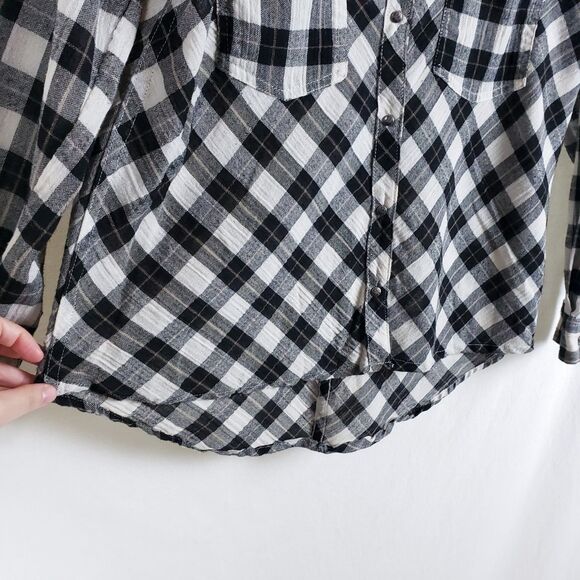 Free People Boho Western Plaid Shirt Womens XS Plaid Grunge Lace-Up Cut-Out - Picture 6 of 12